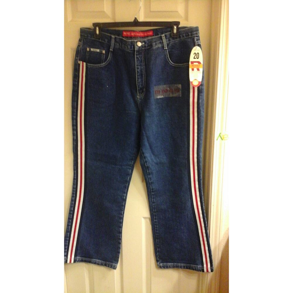 Revolt Jeans, Women's plus size 22 dark Wash, striped Trim, fit & flare NWT